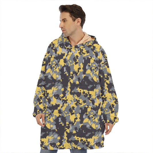 Yellow Black And Grey Digital Camo Print Hoodie Blanket