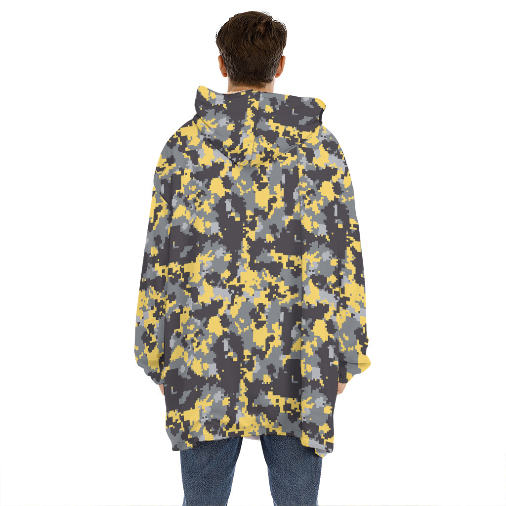 Yellow Black And Grey Digital Camo Print Hoodie Blanket
