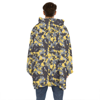 Yellow Black And Grey Digital Camo Print Hoodie Blanket