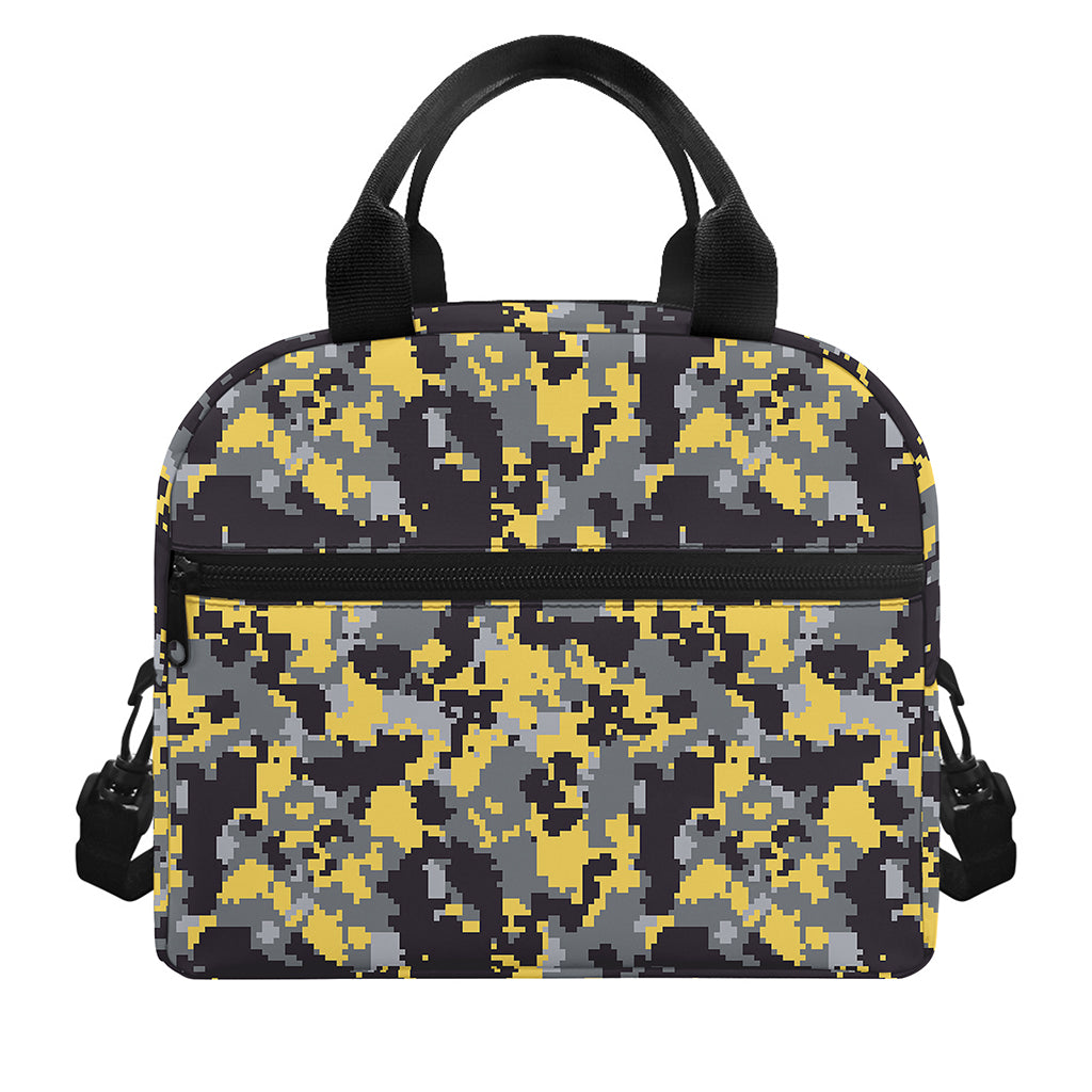 Yellow Black And Grey Digital Camo Print Insulated Lunch Bag