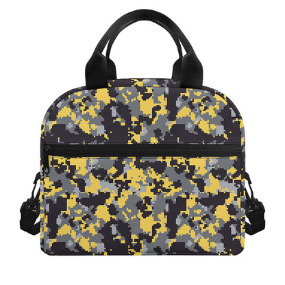 Yellow Black And Grey Digital Camo Print Insulated Lunch Bag