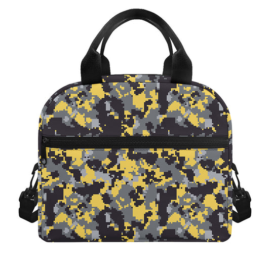 Yellow Black And Grey Digital Camo Print Insulated Lunch Bag
