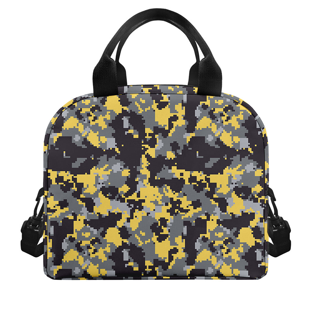 Yellow Black And Grey Digital Camo Print Insulated Lunch Bag