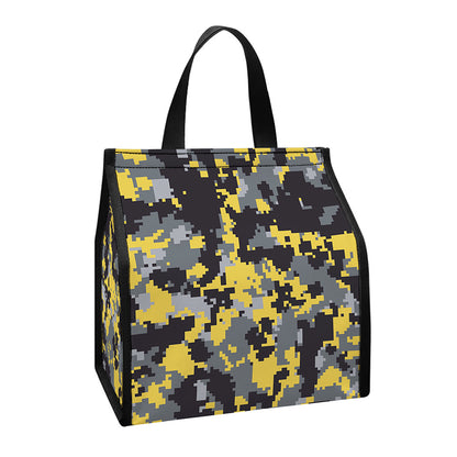 Yellow Black And Grey Digital Camo Print Insulated Lunch Tote