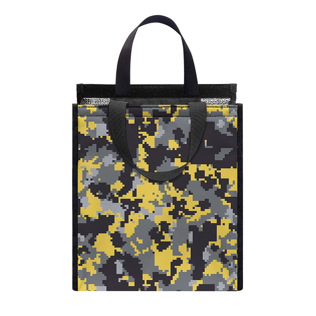 Yellow Black And Grey Digital Camo Print Insulated Lunch Tote