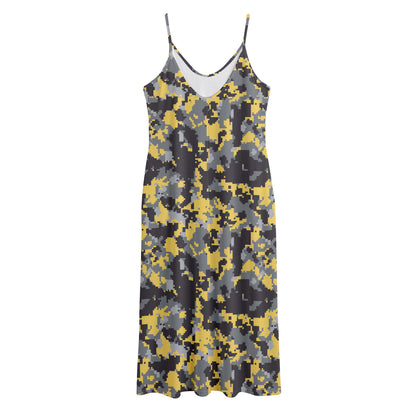 Yellow Black And Grey Digital Camo Print Jersey Midi Cami Dress