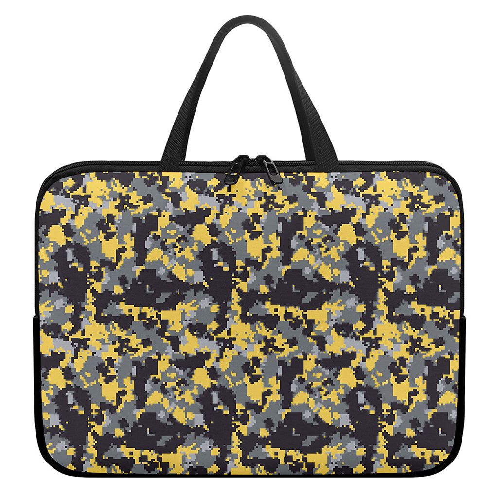 Yellow Black And Grey Digital Camo Print Laptop Sleeve With Handle