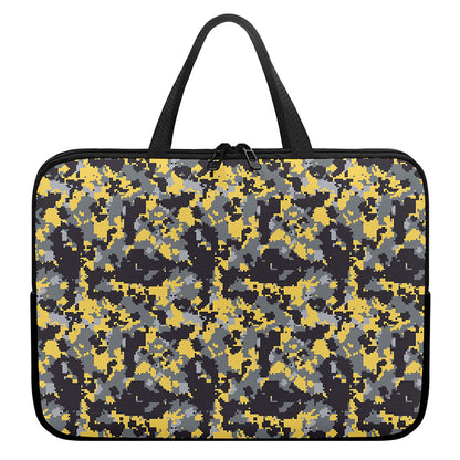 Yellow Black And Grey Digital Camo Print Laptop Sleeve With Handle