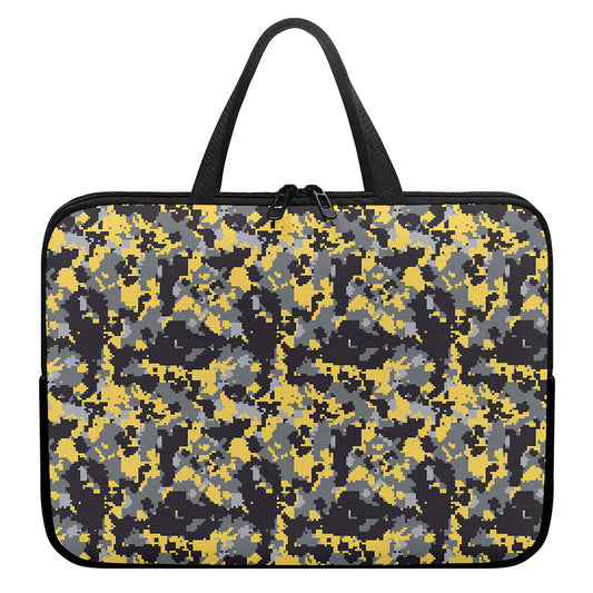 Yellow Black And Grey Digital Camo Print Laptop Sleeve With Handle