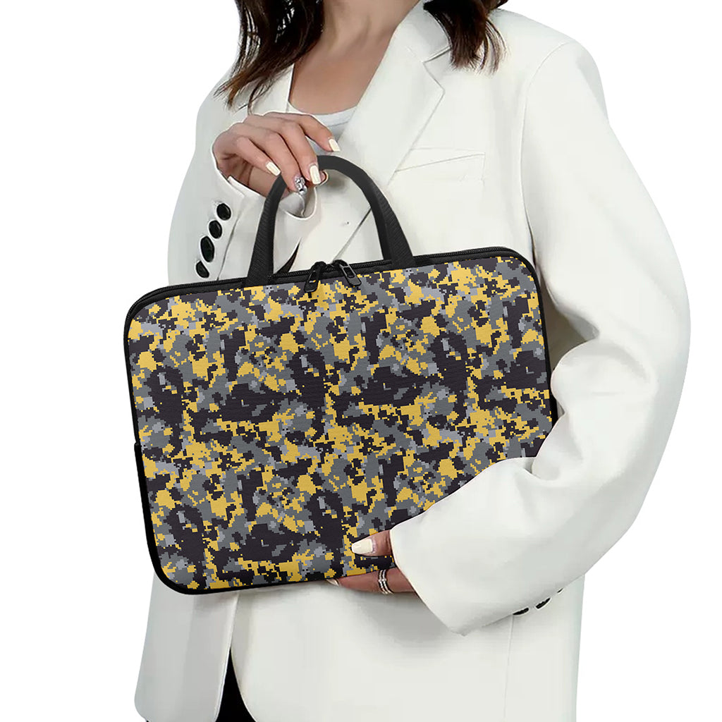 Yellow Black And Grey Digital Camo Print Laptop Sleeve With Handle