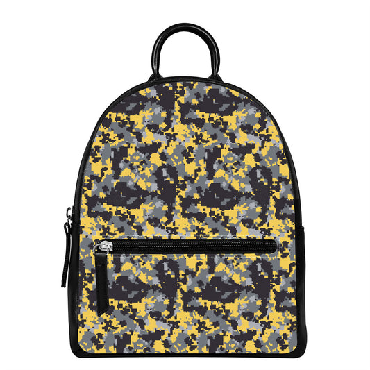 Yellow Black And Grey Digital Camo Print Leather Backpack