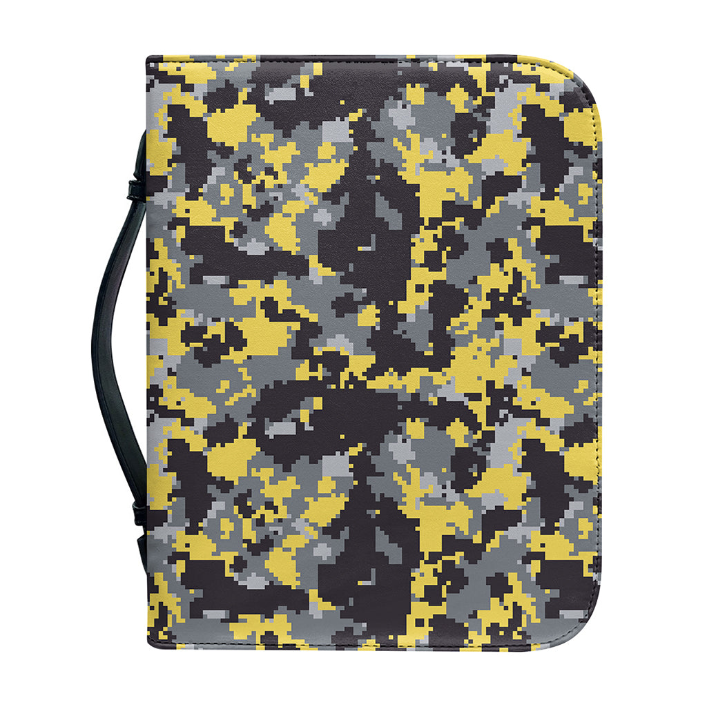 Yellow Black And Grey Digital Camo Print Leather Bible Cover
