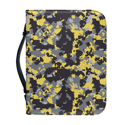 Yellow Black And Grey Digital Camo Print Leather Bible Cover