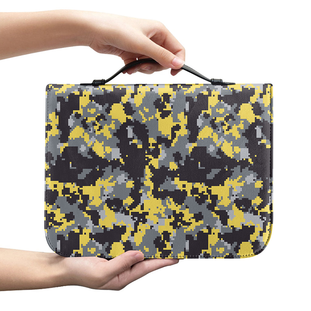 Yellow Black And Grey Digital Camo Print Leather Bible Cover