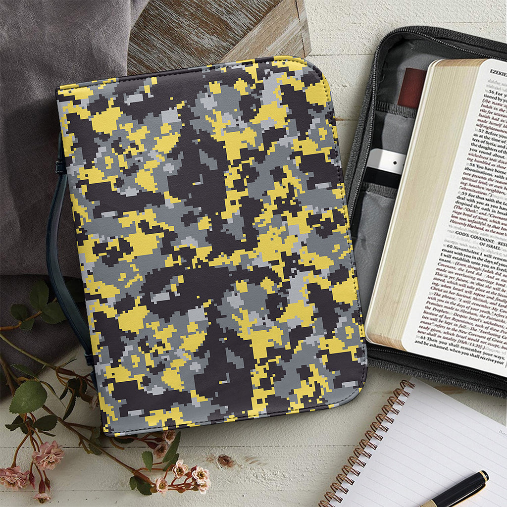 Yellow Black And Grey Digital Camo Print Leather Bible Cover