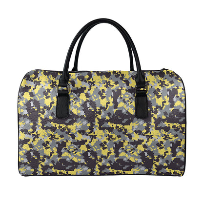 Yellow Black And Grey Digital Camo Print Leather Duffle Bag