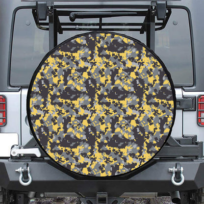 Yellow Black And Grey Digital Camo Print Leather Spare Tire Cover