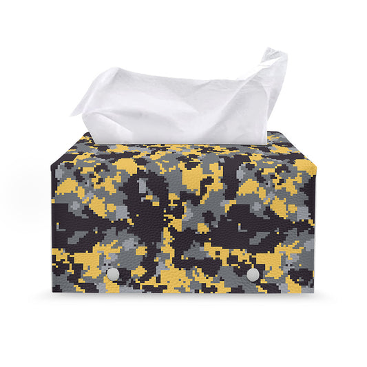 Yellow Black And Grey Digital Camo Print Leather Tissue Box Cover