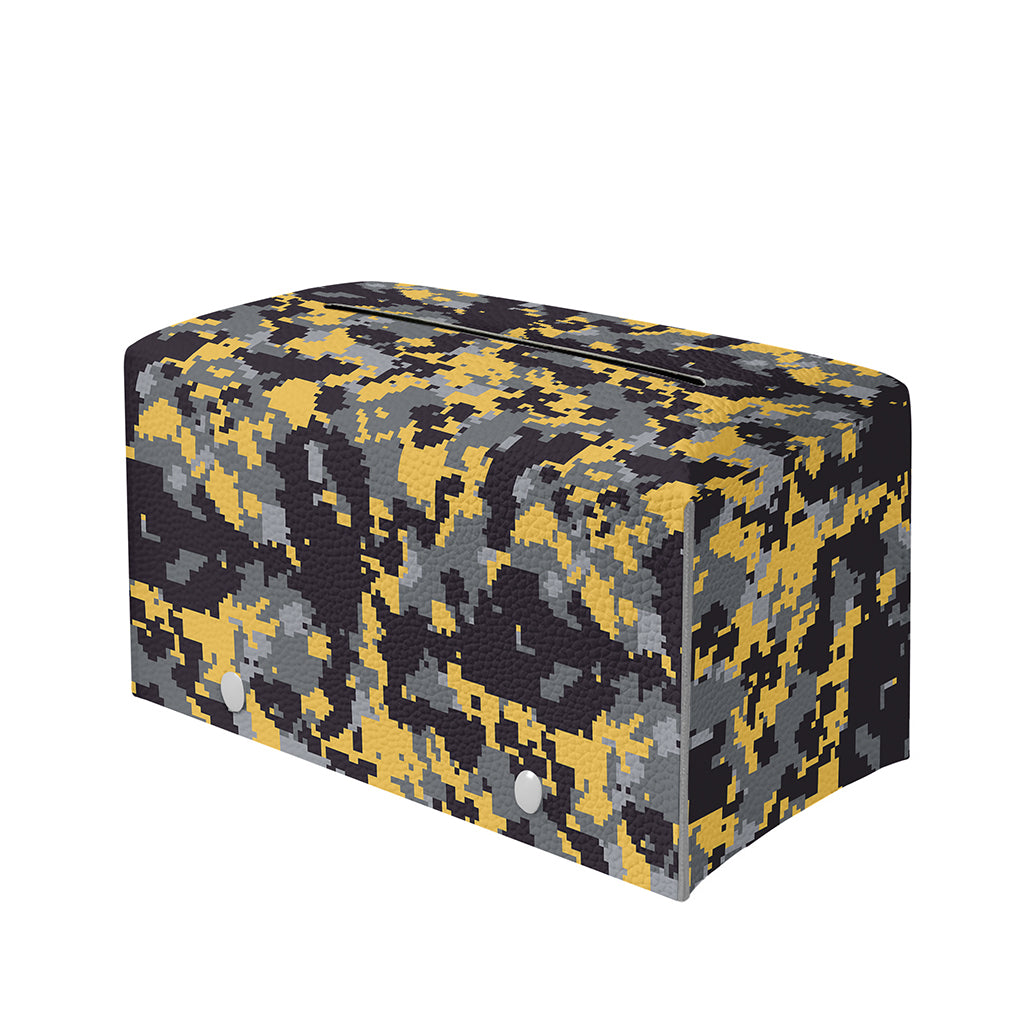 Yellow Black And Grey Digital Camo Print Leather Tissue Box Cover