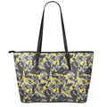 Yellow Black And Grey Digital Camo Print Leather Tote Bag With Zipper