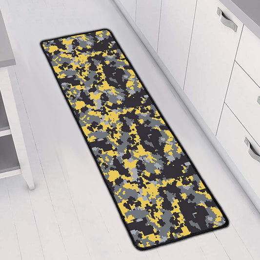 Yellow Black And Grey Digital Camo Print Long Kitchen Mat