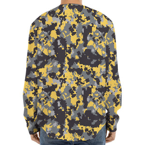 Yellow Black And Grey Digital Camo Print Long Sleeve Baseball Jersey