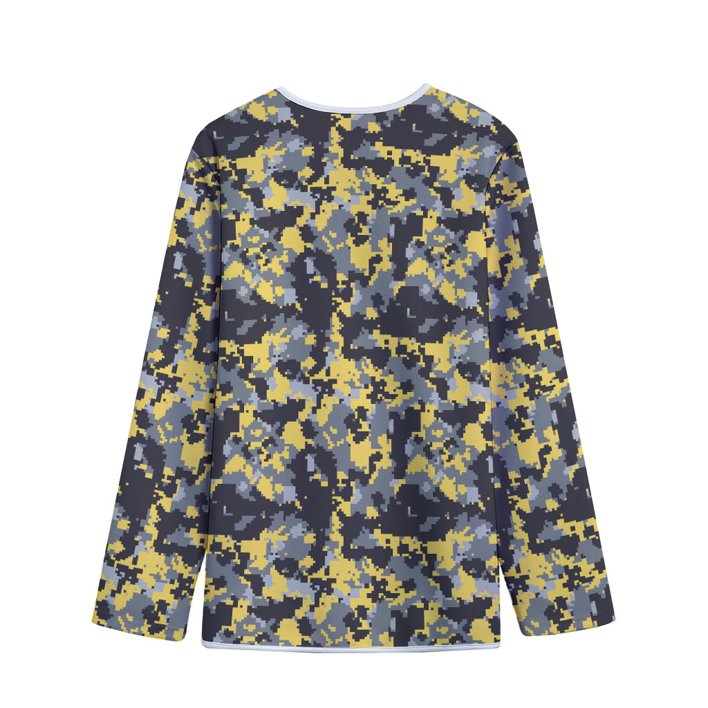 Yellow Black And Grey Digital Camo Print Long Sleeve Short Coat