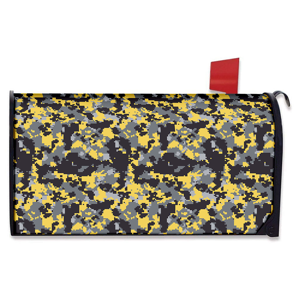 Yellow Black And Grey Digital Camo Print Mailbox Cover