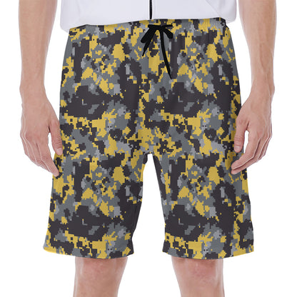 Yellow Black And Grey Digital Camo Print Men's Beach Shorts