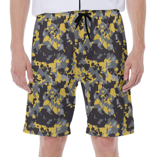 Yellow Black And Grey Digital Camo Print Men's Beach Shorts
