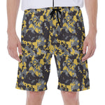 Yellow Black And Grey Digital Camo Print Men's Beach Shorts