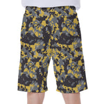 Yellow Black And Grey Digital Camo Print Men's Beach Shorts