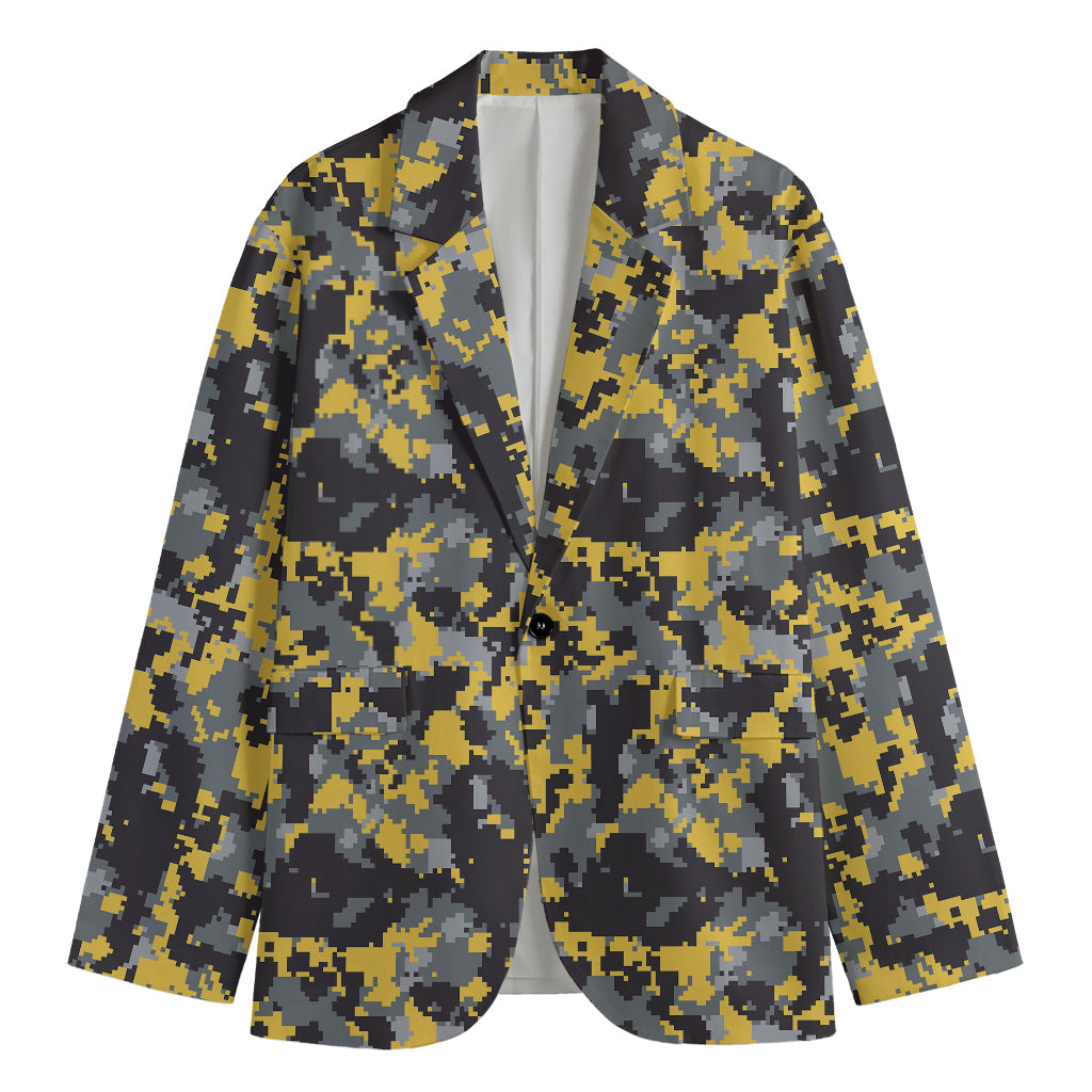 Yellow Black And Grey Digital Camo Print Men's Blazer