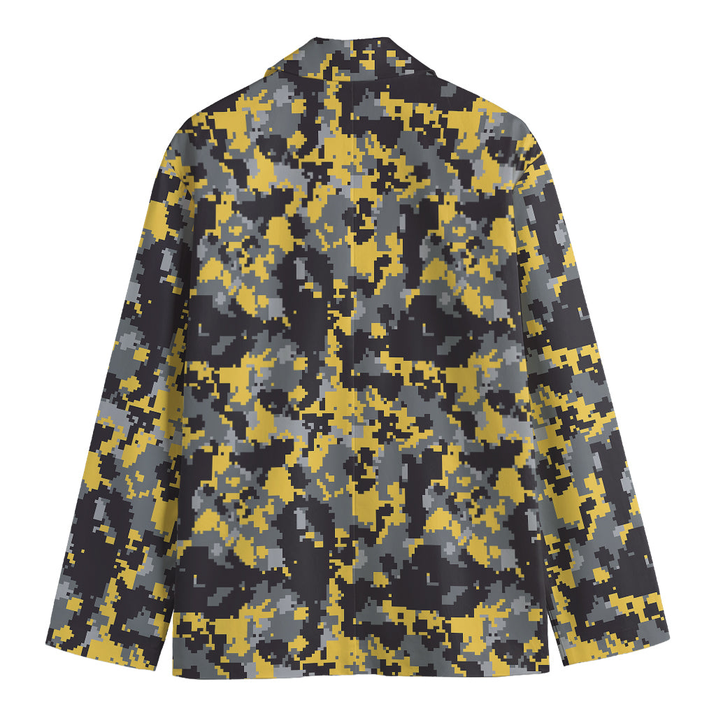 Yellow Black And Grey Digital Camo Print Men's Blazer