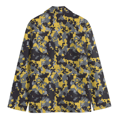 Yellow Black And Grey Digital Camo Print Men's Blazer