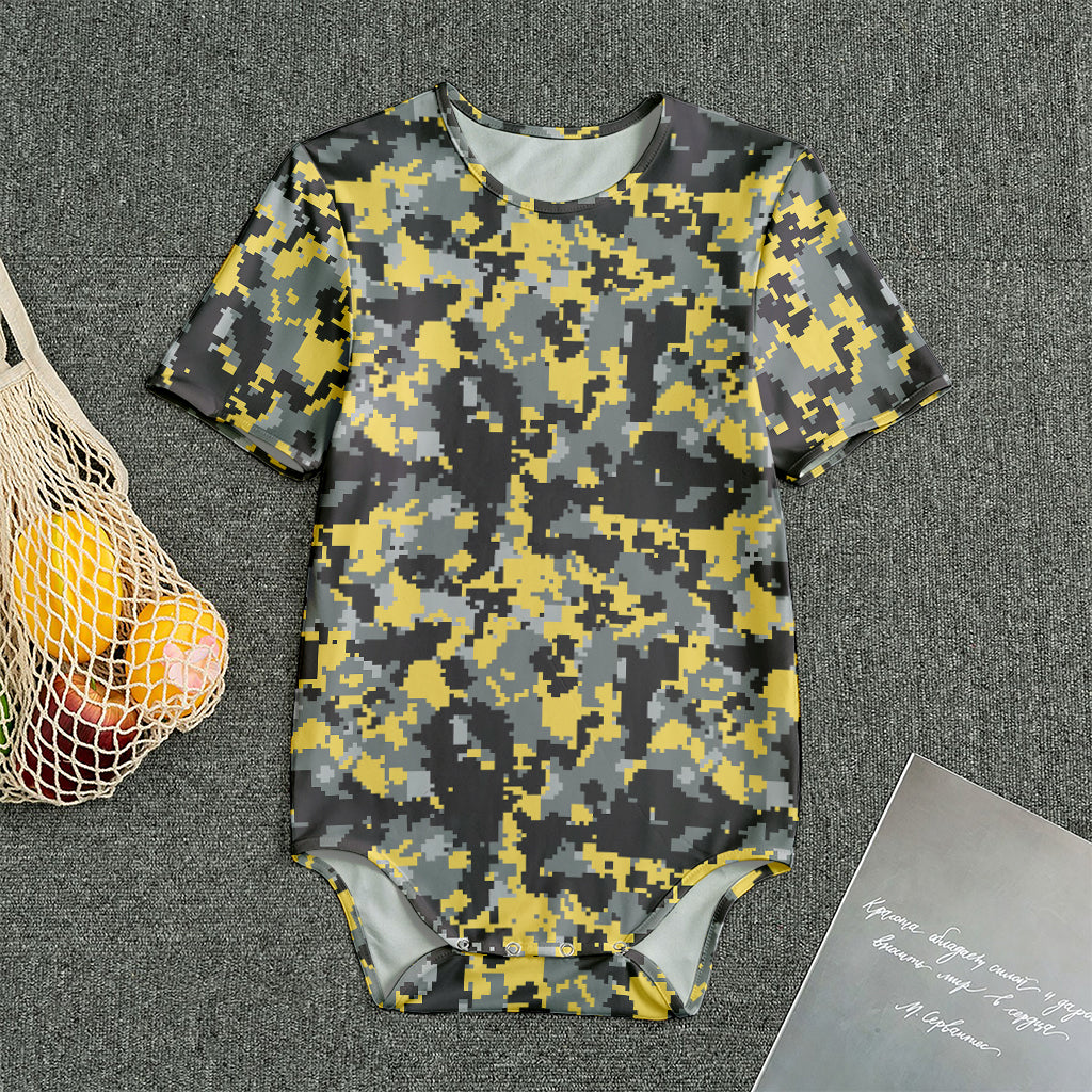 Yellow Black And Grey Digital Camo Print Men's Bodysuit