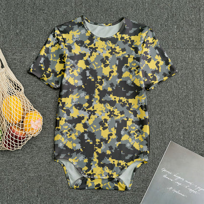 Yellow Black And Grey Digital Camo Print Men's Bodysuit