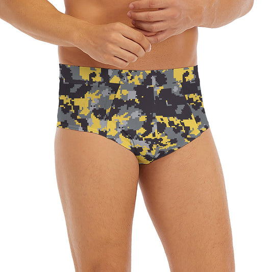 Yellow Black And Grey Digital Camo Print Men's Briefs