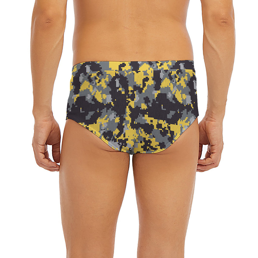 Yellow Black And Grey Digital Camo Print Men's Briefs