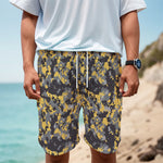 Yellow Black And Grey Digital Camo Print Men's Cargo Shorts
