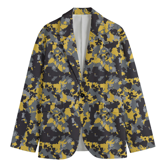 Yellow Black And Grey Digital Camo Print Men's Cotton Blazer