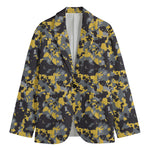 Yellow Black And Grey Digital Camo Print Men's Cotton Blazer