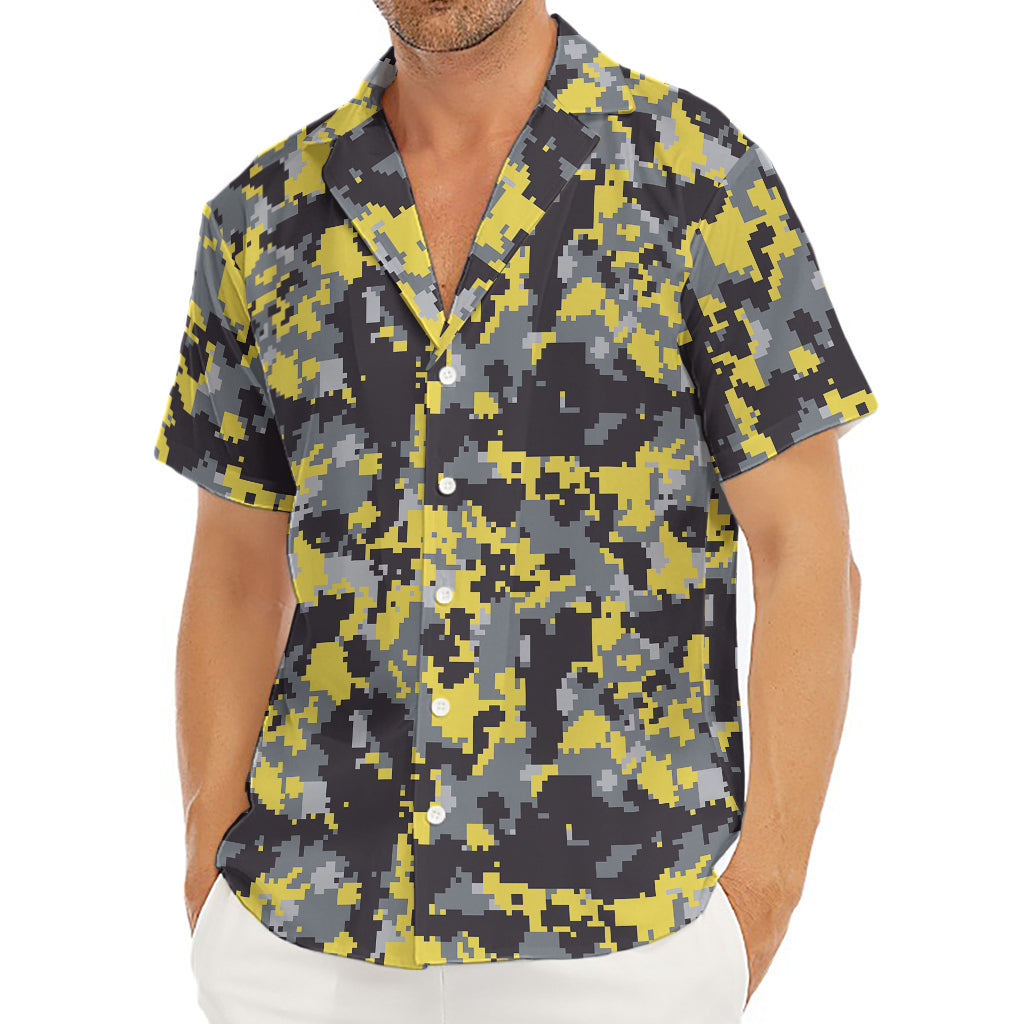 Yellow Black And Grey Digital Camo Print Men's Deep V-Neck Shirt