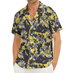 Yellow Black And Grey Digital Camo Print Men's Deep V-Neck Shirt