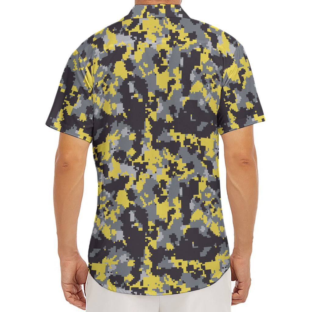 Yellow Black And Grey Digital Camo Print Men's Deep V-Neck Shirt