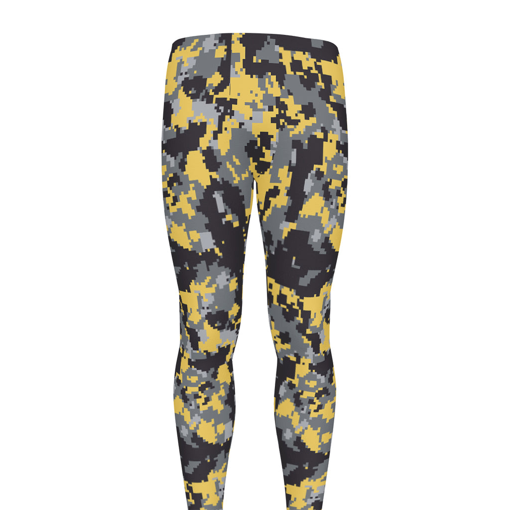 Yellow Black And Grey Digital Camo Print Men's leggings