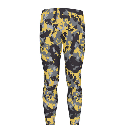 Yellow Black And Grey Digital Camo Print Men's leggings