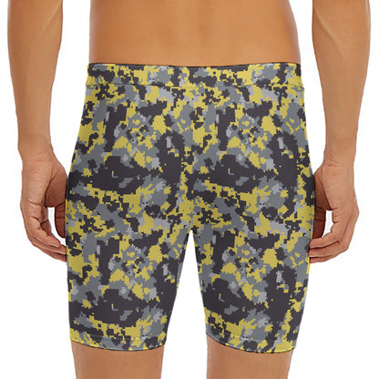Yellow Black And Grey Digital Camo Print Men's Long Boxer Briefs