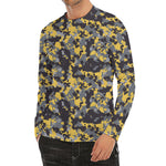 Yellow Black And Grey Digital Camo Print Men's Long Sleeve Rash Guard