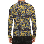 Yellow Black And Grey Digital Camo Print Men's Long Sleeve Rash Guard